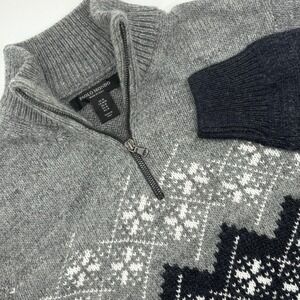 Paolo Mondo Italian Wool Blend Gray Snowflake‎ Quarter Zip Pullover Sweater